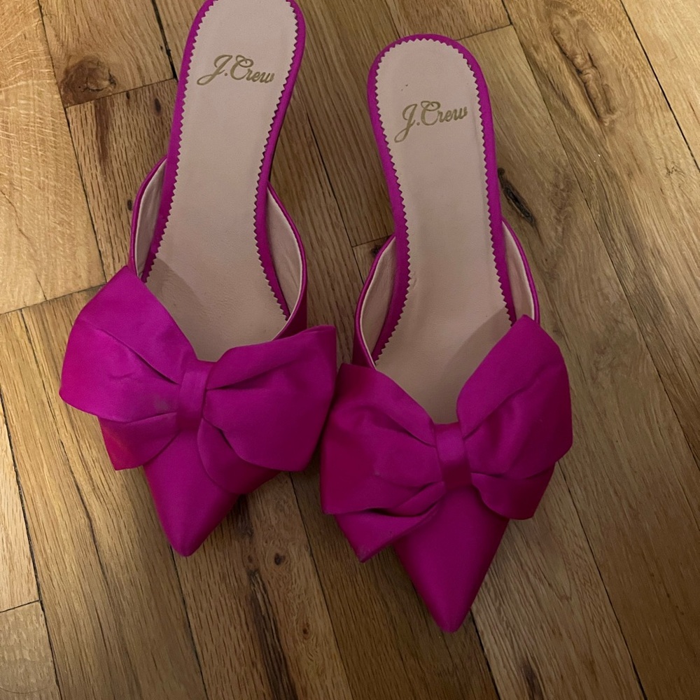 J. Crew Women's Pink Satin Bow Kitten Heels